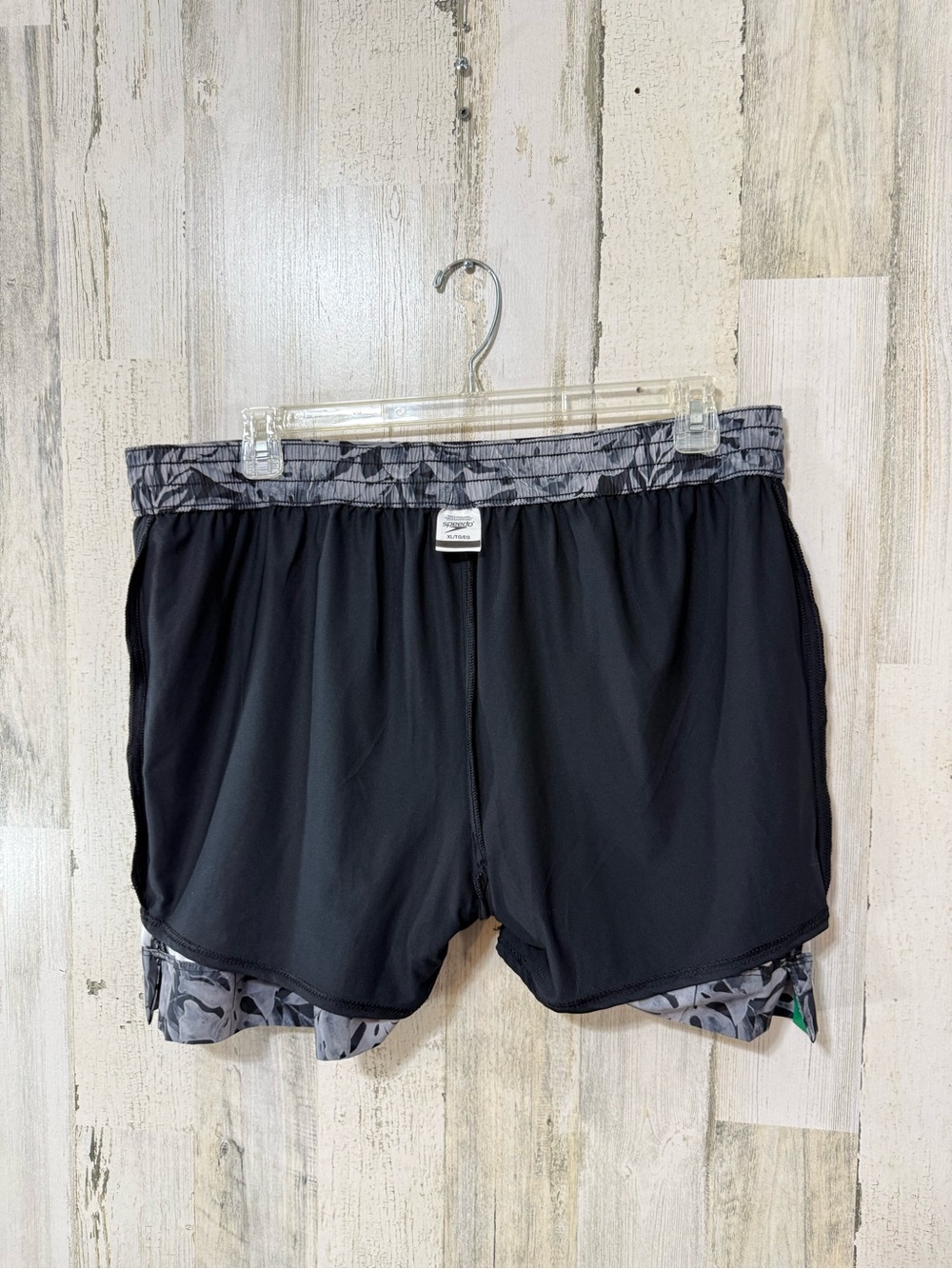 Speedo Black Swim Skort with Gray Patterned Waistband - Picture 9 of 12